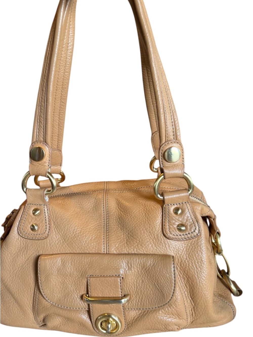 Scarlett Blake Pebble Leather Shoulder Bag in Tan with Gold Hardware